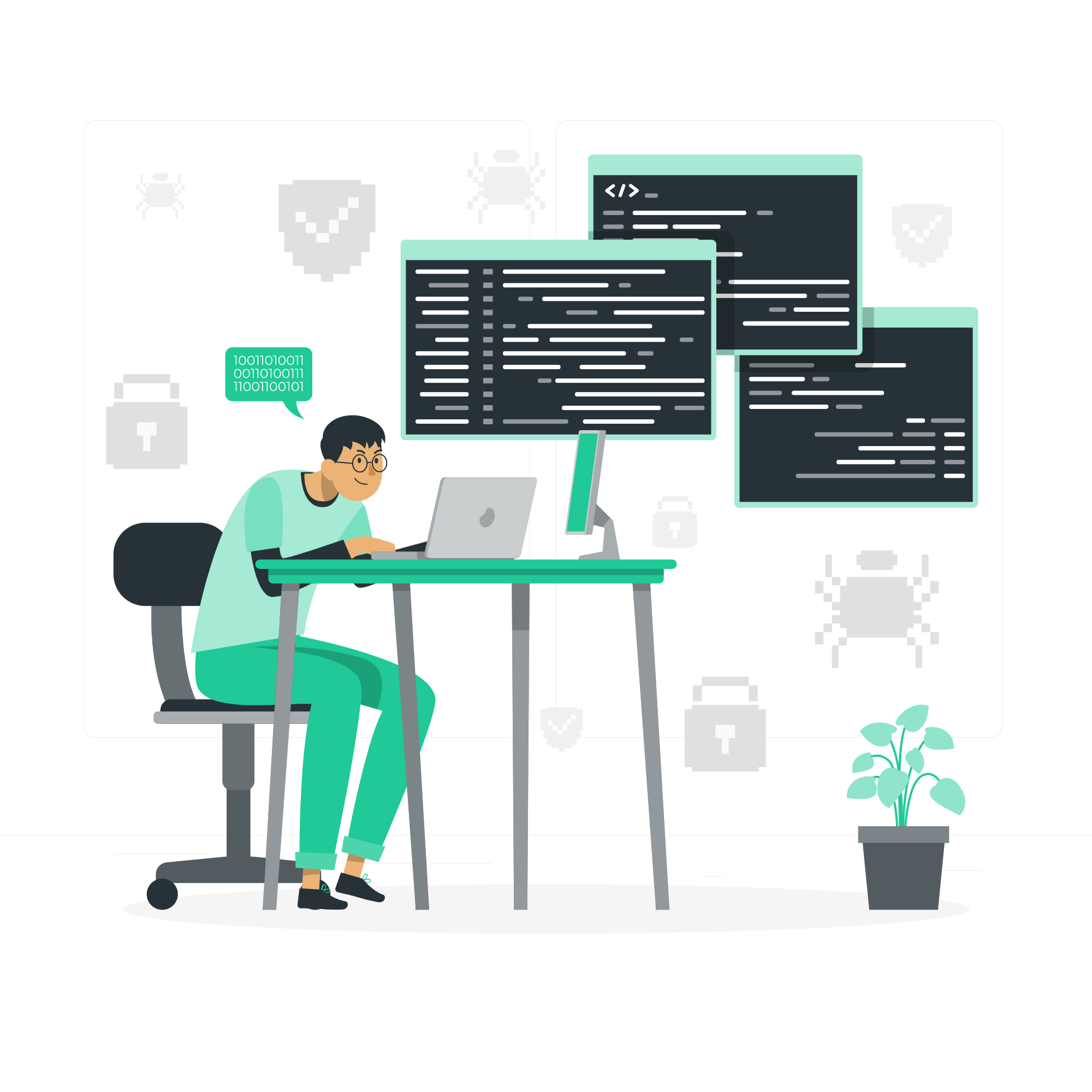 A developer coding on laptop